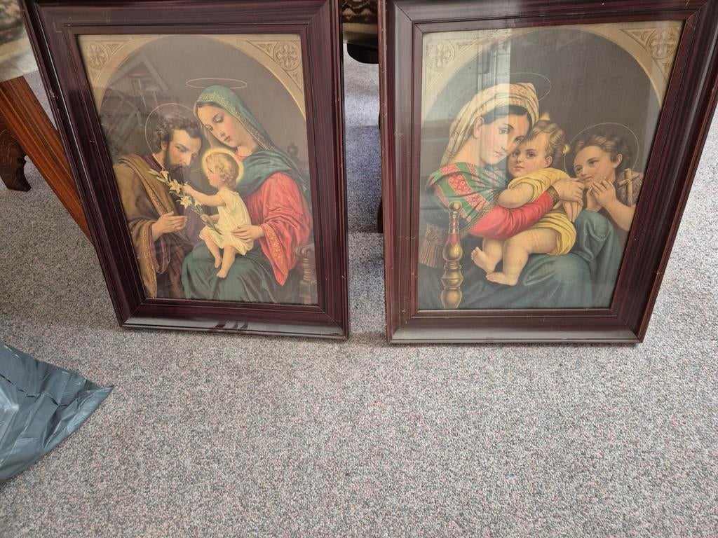 2 grote oude religieuze schilderijen, Antiek en Kunst, Antiek | Religie, Ophalen