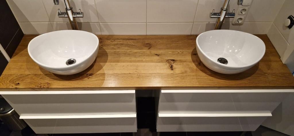 badkamermeubel met rustiek houtenplank, Huis en Inrichting, Ophalen, 150 tot 200 cm, Zo goed als nieuw, Minder dan 100 cm