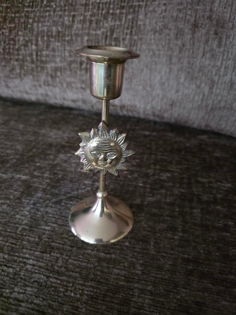 Koperen Kandelaar met Zon Motief, Ophalen of Verzenden, Koper of Brons