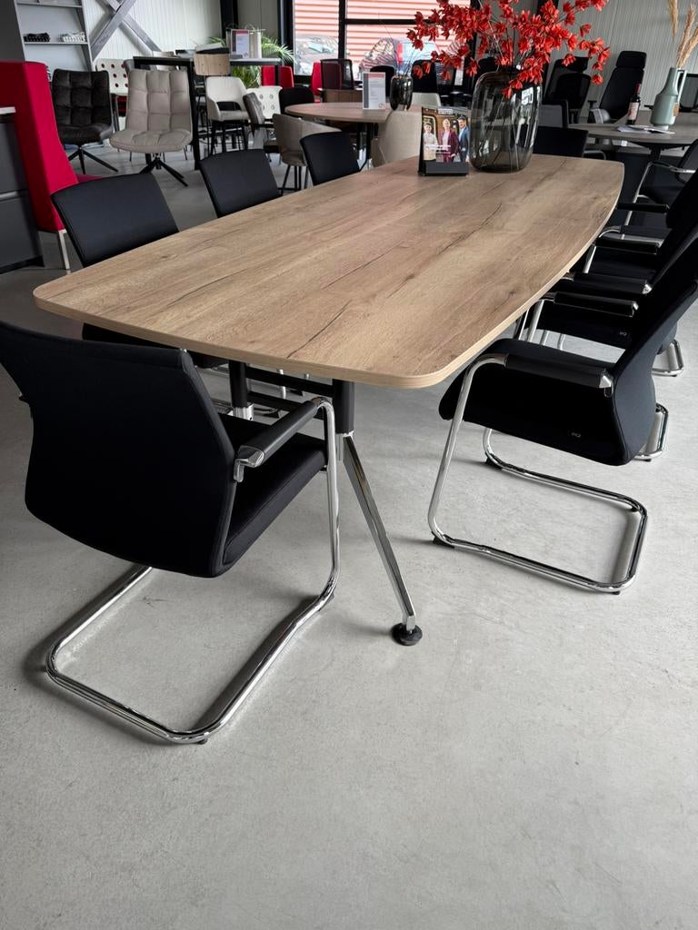 Vergadertafel AHSign natuureiken blad Chrome onderstel, Overige houtsoorten, 100 tot 150 cm, Ophalen of Verzenden, Vijf personen of meer