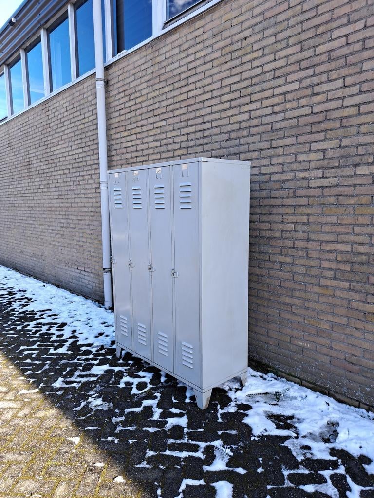 PRIJS VERLAAGD-Vintage 4 deurs lockerkast - grijs, Ophalen, Gebruikt