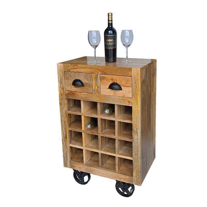 SHOWROOM MODEL Vintage Wijnkar Wijntrolley Mangohout Wijnrek, Info@dehanzeherten.nl, De Hanze Herten BV, 15 tot 25 flessen, Nieuw
