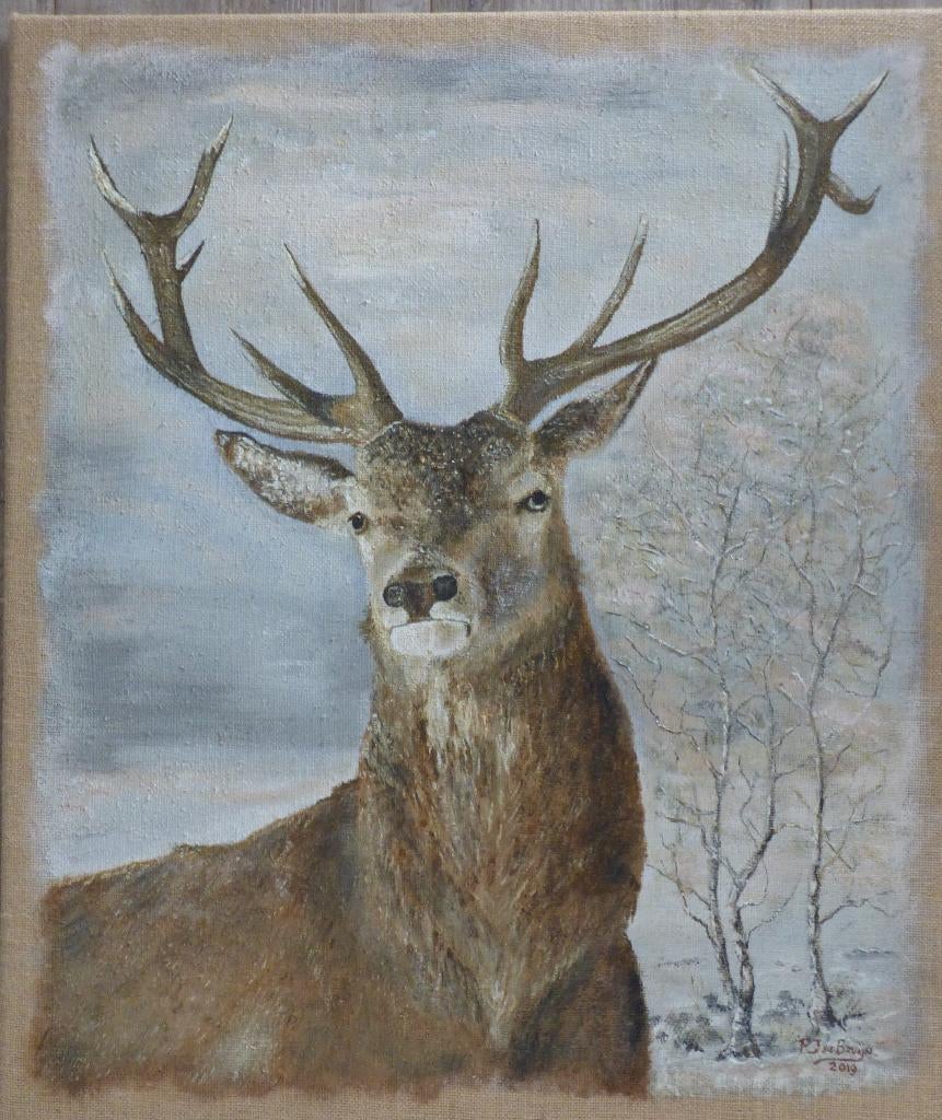 Hert in sneeuw, Antiek en Kunst, Ophalen