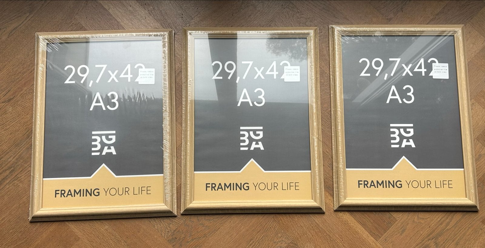 3 Nieuwe BGA Fotolijsten A3 - 29,7x42 cm, Ophalen, Bruin, Met glas, Hout