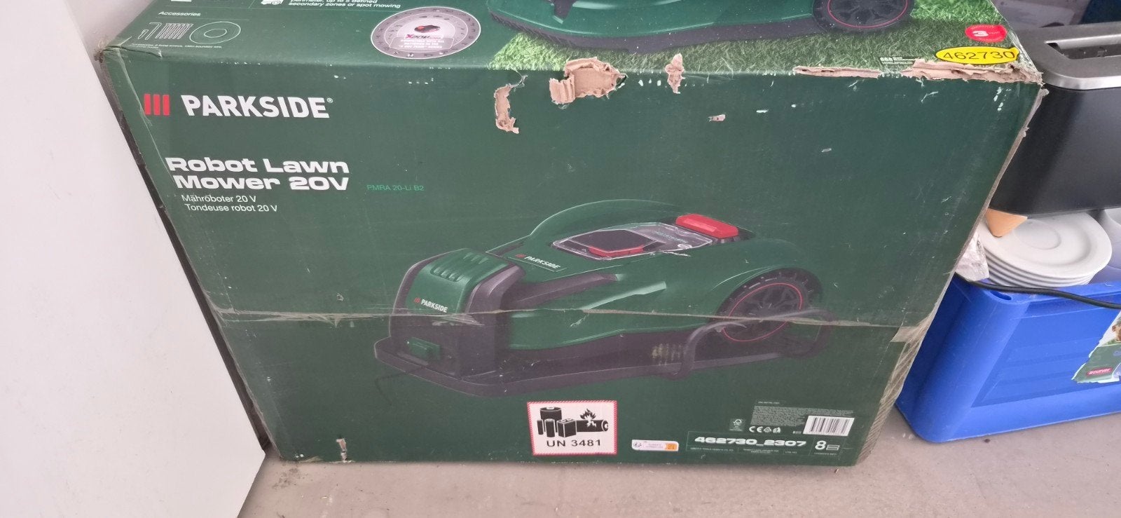 Parkside Robot Grasmaaier 20V - Compleet in doos, Tuin en Terras, Ophalen, Gebruikt, Accu-grasmaaier, Parkside