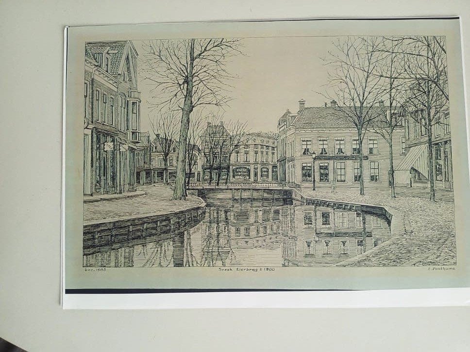 Historische pentekening Sneek Eierbrug 1900 copy., Ophalen, Tekening, Pentekening, Origineel