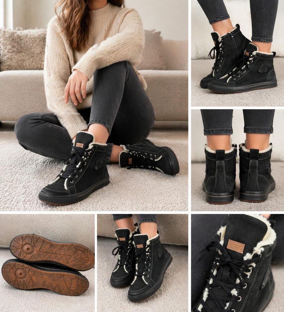 Zwarte Ecco sneakers met teddy voering, Ophalen of Verzenden, Gedragen, Zwart, Sneakers of Gympen