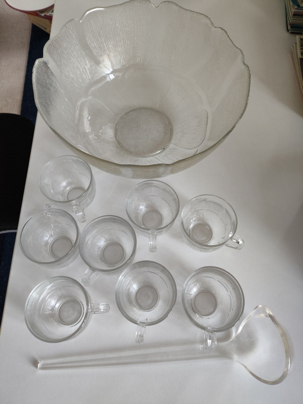 Vintage Glazen Punch/Bowl Set - Kom met 8 Kopjes en Lepel, Overige merken, Overige typen, Vintage, Ophalen of Verzenden