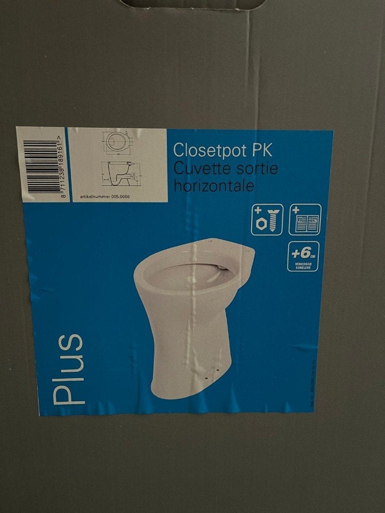 Plieger Plus closetpot vlakspoel totaal 46cm hoog PK wit, Ophalen, Nieuw, Steen, Toilet