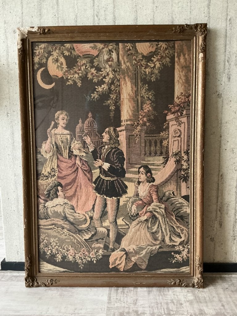 Decoratieve gobelin – romantische hofscène – 20e eeuw., Ophalen