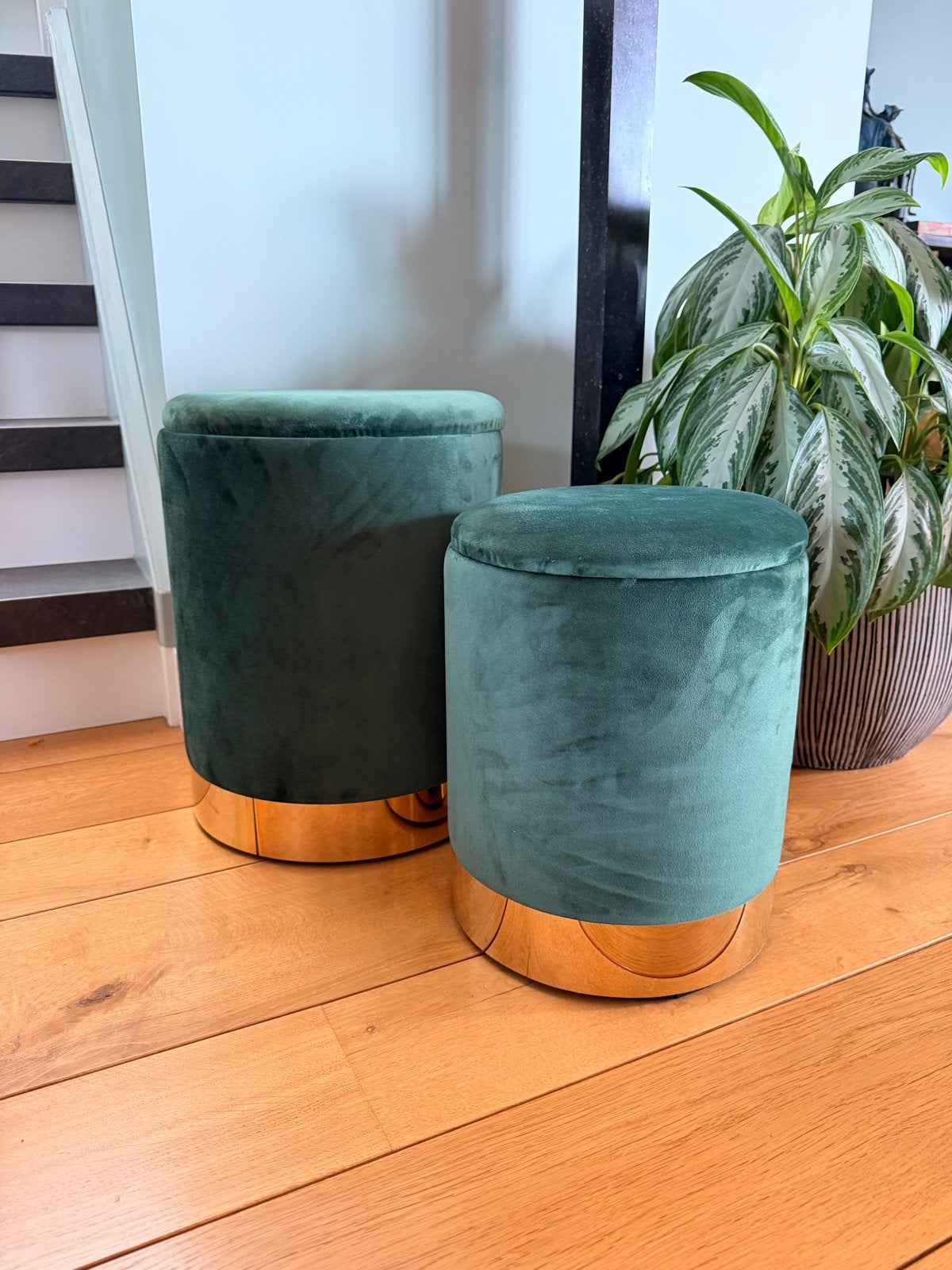 Set van 2 Fluweel Poefjes+Opbergruimte - velvet green(groen), Ophalen, Minder dan 50 cm, Rond, Zo goed als nieuw