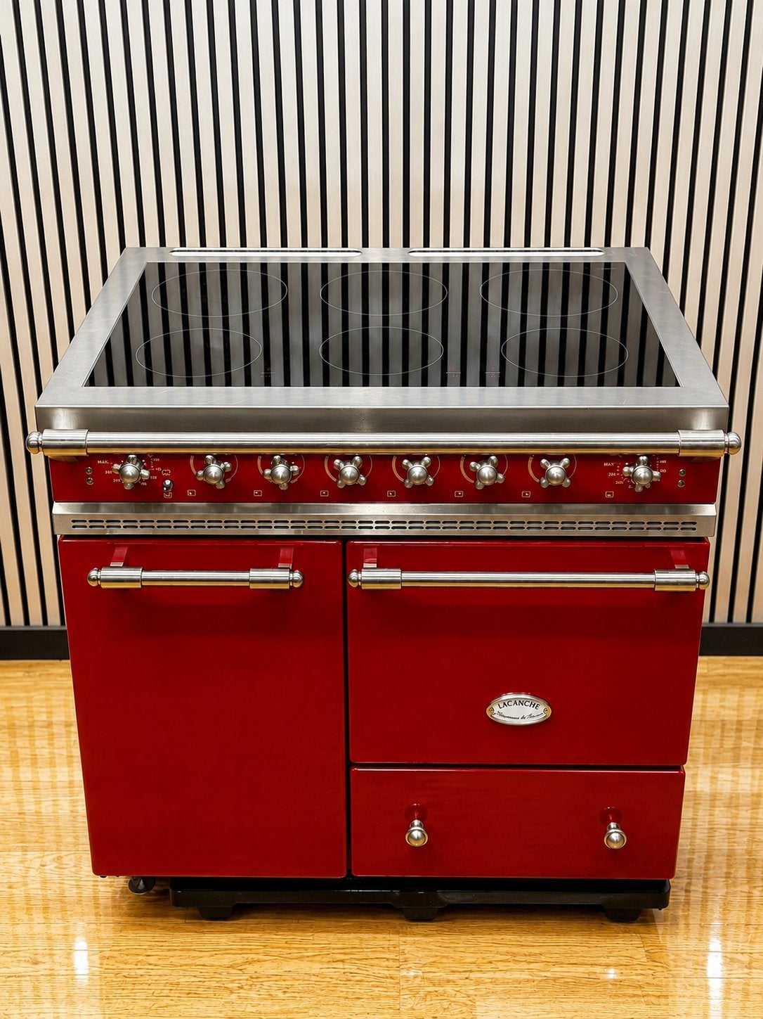 Luxe Lacanche Fornuis INDUCTIE 6 zones Bordeaux rood 90 cm, Hete lucht, Fornello Esperta, Ophalen of Verzenden, Zo goed als nieuw