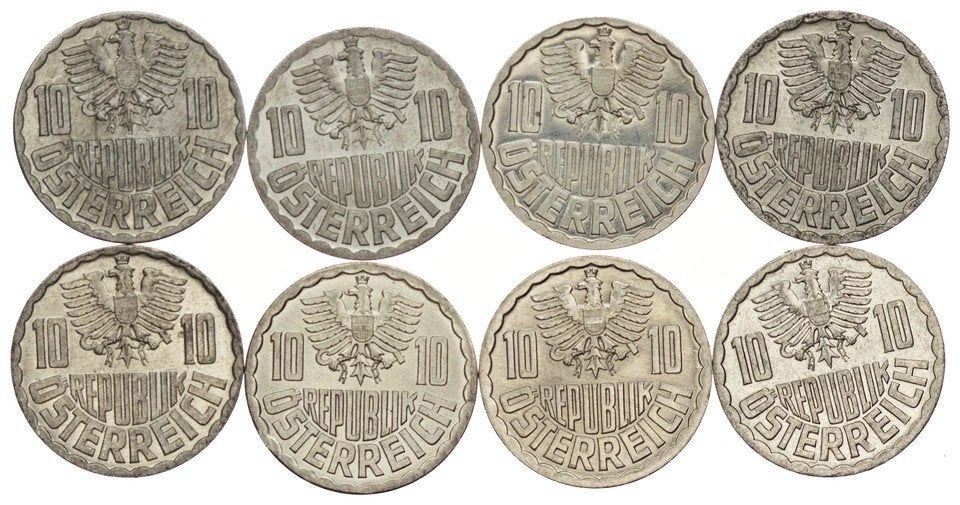 Austria - 8x 10 Groschen 1965,71,72,73,77,82,83,94 (5929, Ophalen of Verzenden, Oostenrijk, Setje