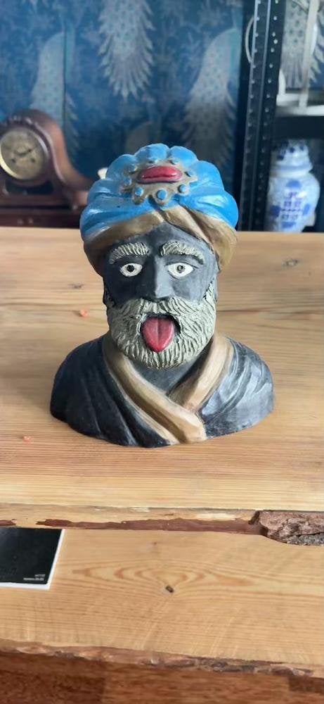 Houten Buste van een Man met Turban en Baard, Antiek en Kunst, Kunst | Beelden en Houtsnijwerken, Minder dan 20 cm, Buste, Ophalen of Verzenden