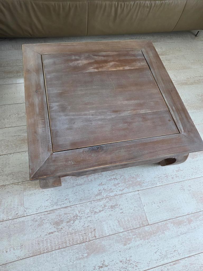 Unieke houten salontafel - Oosters design - 80x80cm, Gebruikt, 50 tot 100 cm, Oosters, Minder dan 50 cm