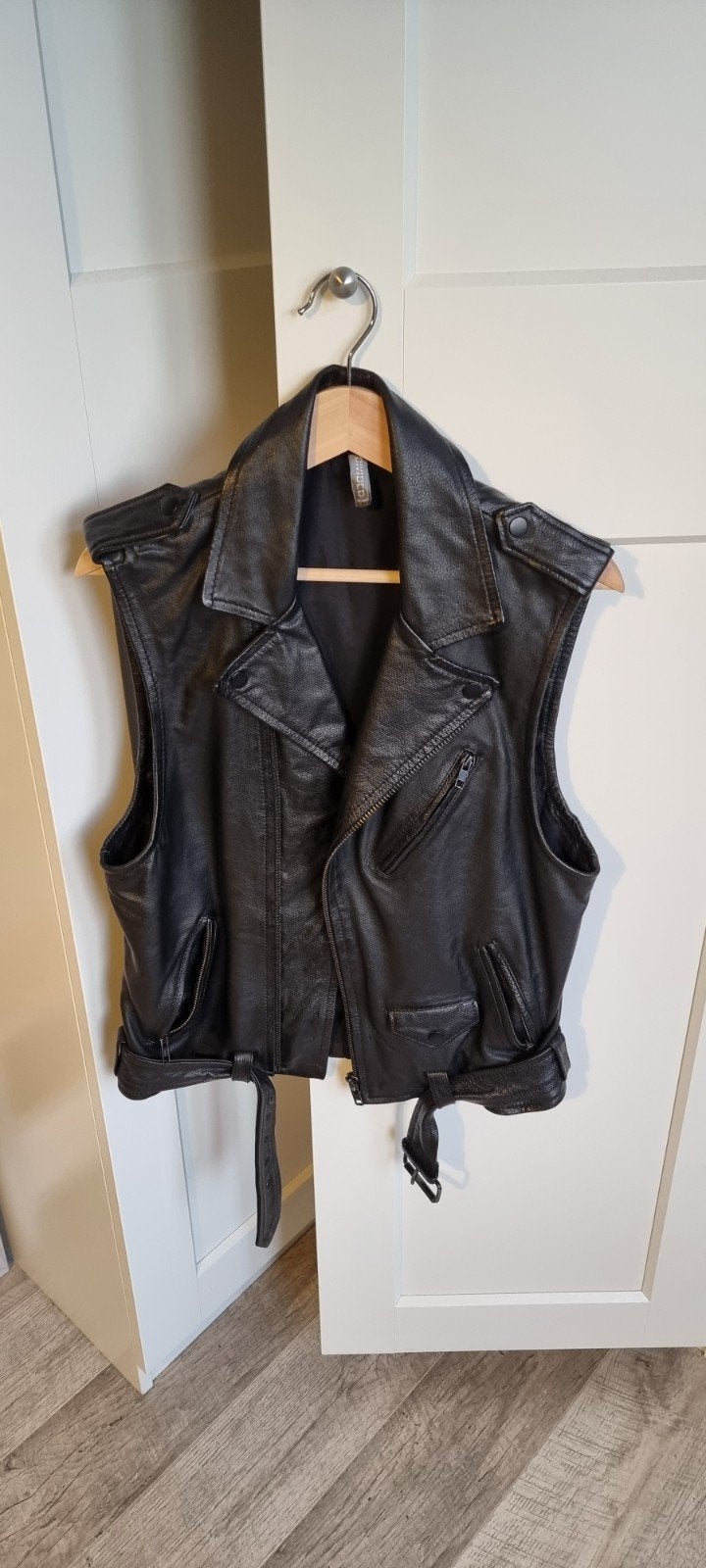 Zwarte Leren Biker Vest/Jack H&M MAAT  M, Maat 48/50 (M), Zwart, Ophalen of Verzenden, Zo goed als nieuw