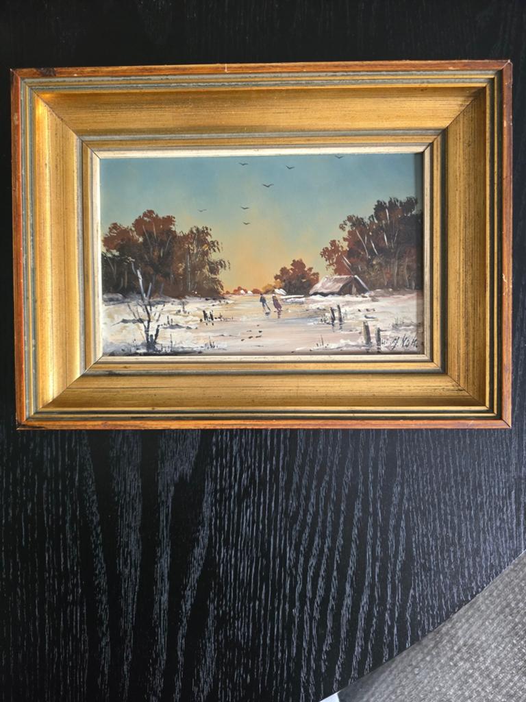 Schilderij Winterlandschap met Schaatsers - J kok, Ophalen of Verzenden