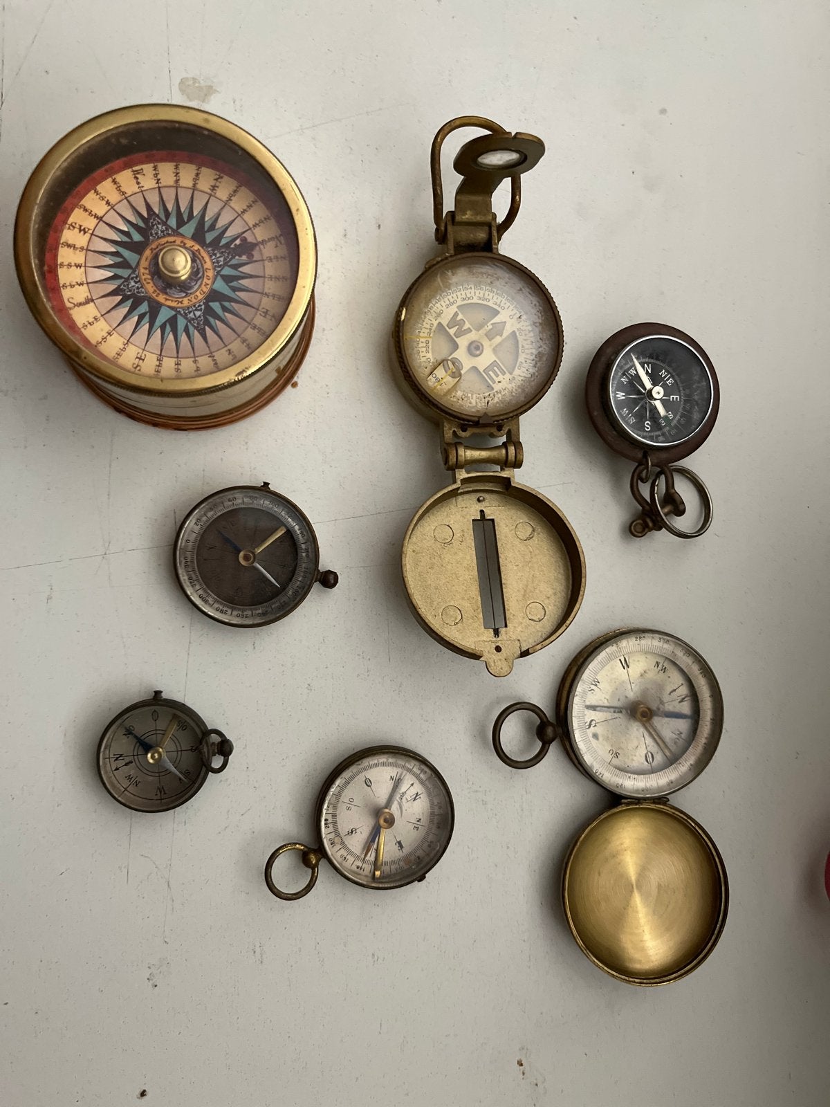 Collectie 7 vintage messing kompassen, Antiek en Kunst, Ophalen of Verzenden