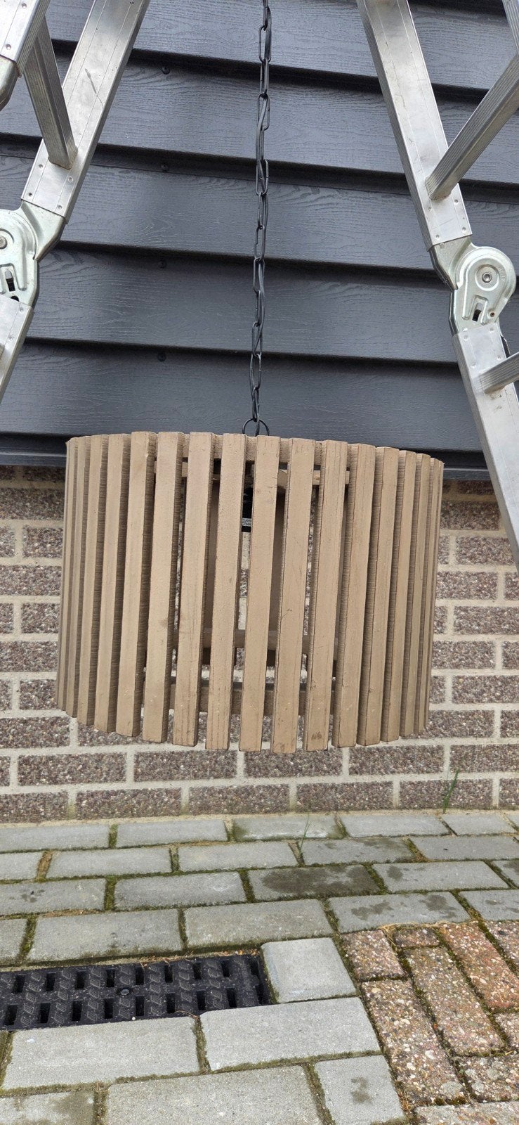 Houten hanglampen, set van 2., Ophalen, Gebruikt, E27 (groot), Landelijke stijl