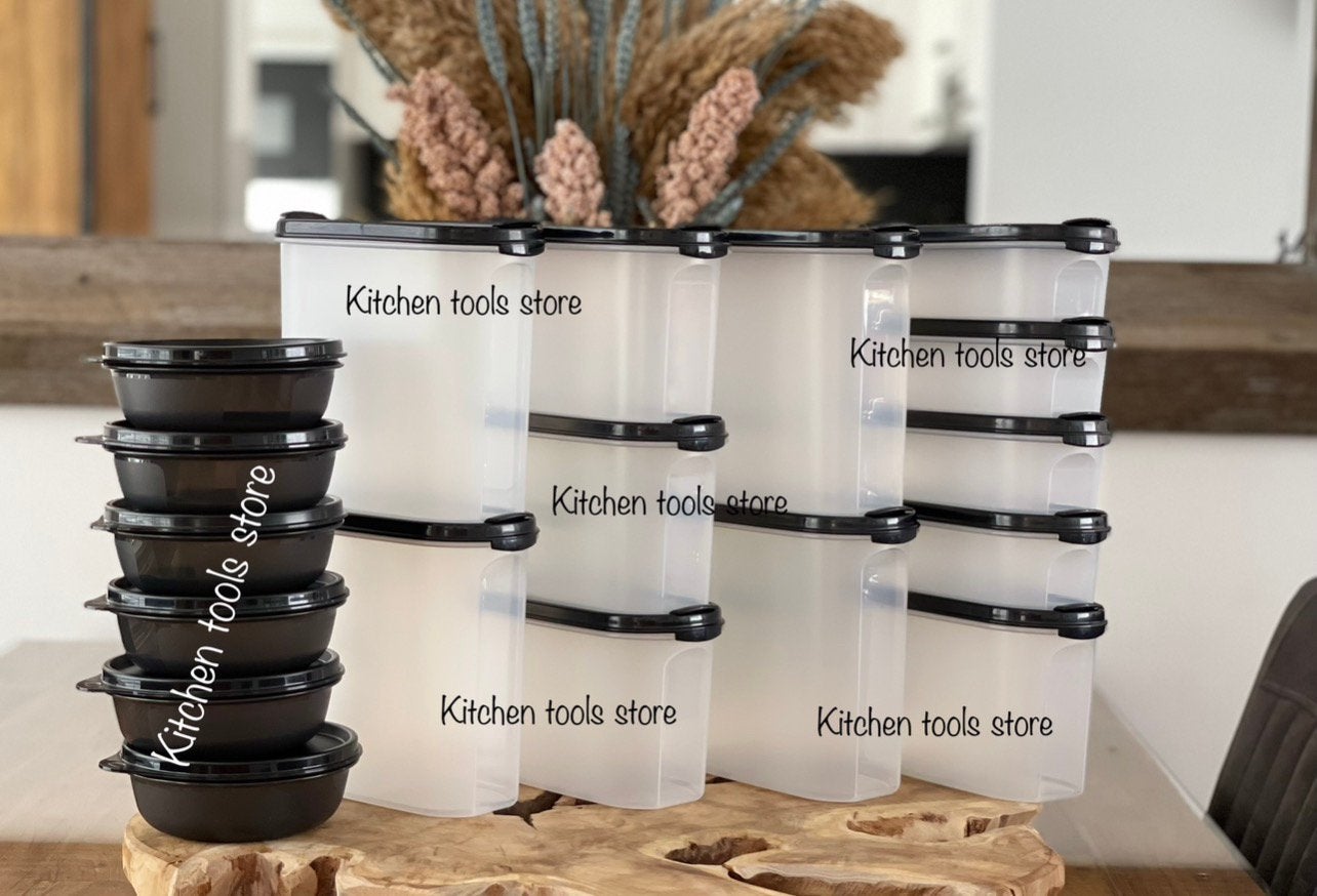 tupperware zwart ruimtespaarders met klepjes ruimtespaarder, Overige kleuren, Nieuw, Ophalen of Verzenden, Met deksel