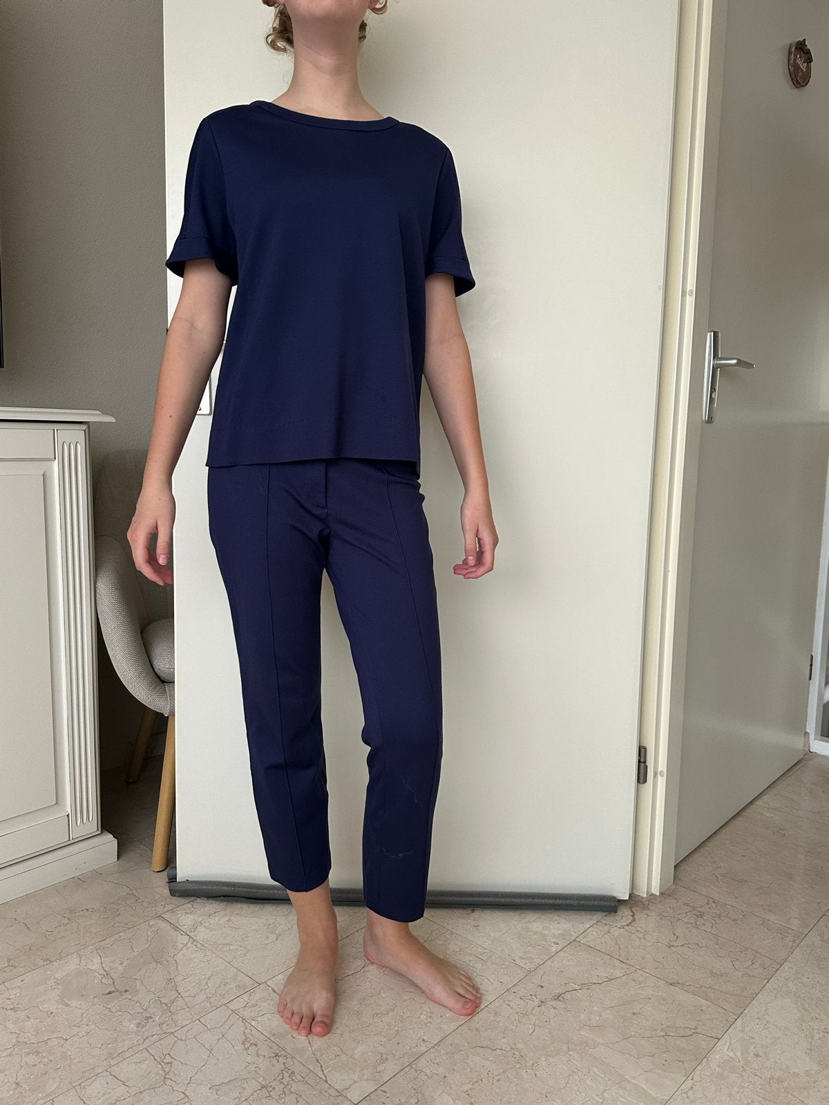 Mooi Marc Cain setje: T-shirt en 2 broeken, Blauw, Ophalen of Verzenden, Zo goed als nieuw, Driekwart