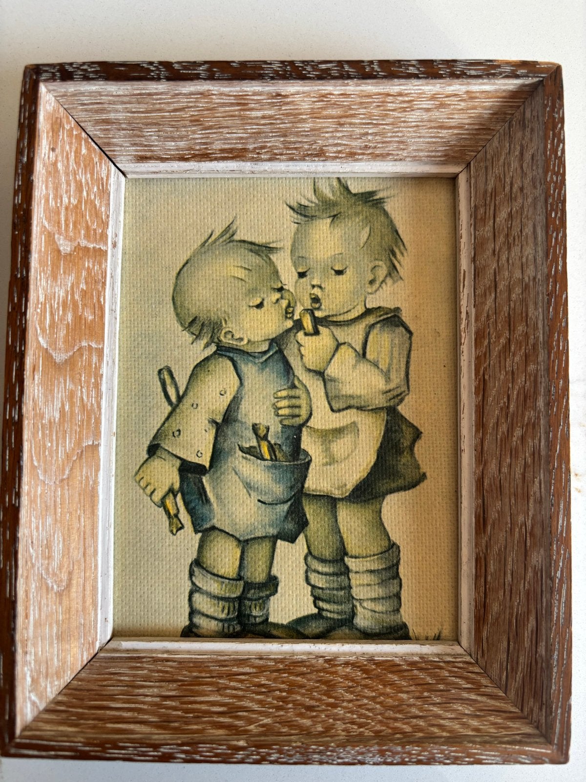 Vintage Hummel kinderillustratie in houten lijst, Ophalen of Verzenden