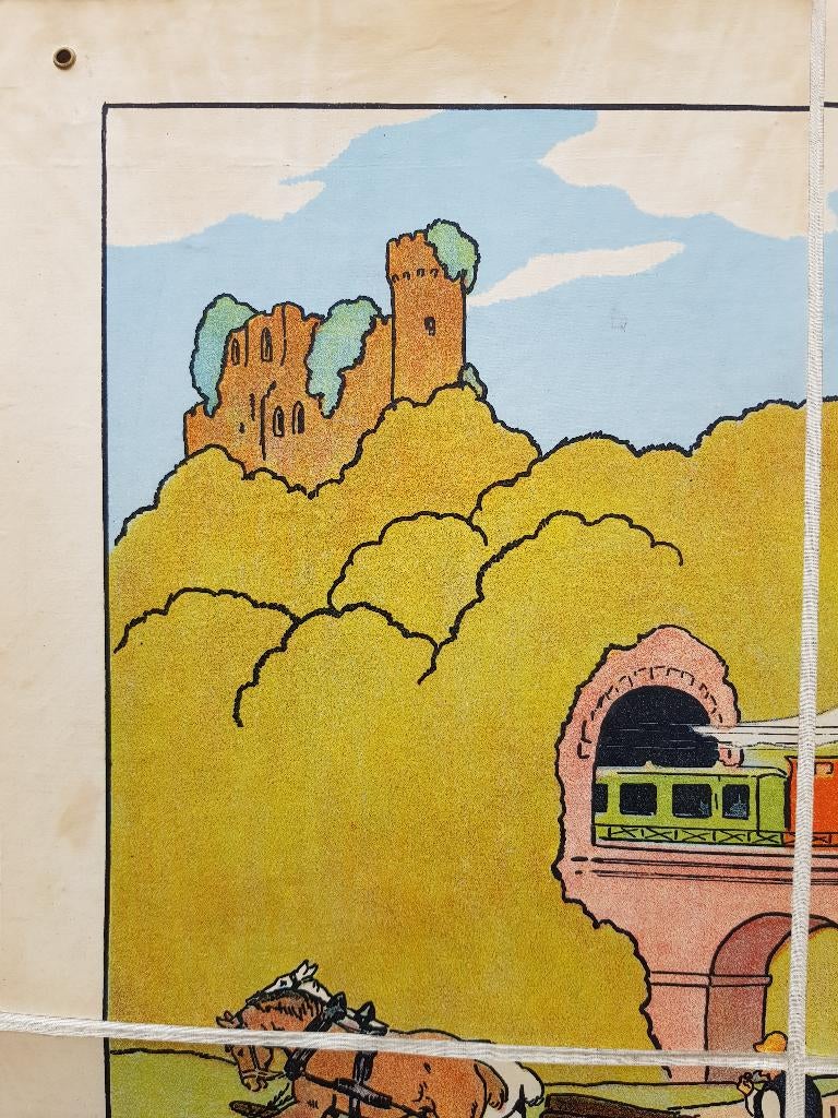 Transport oude schoolplaat uit Frankrijk litho op canvas., Ophalen of Verzenden