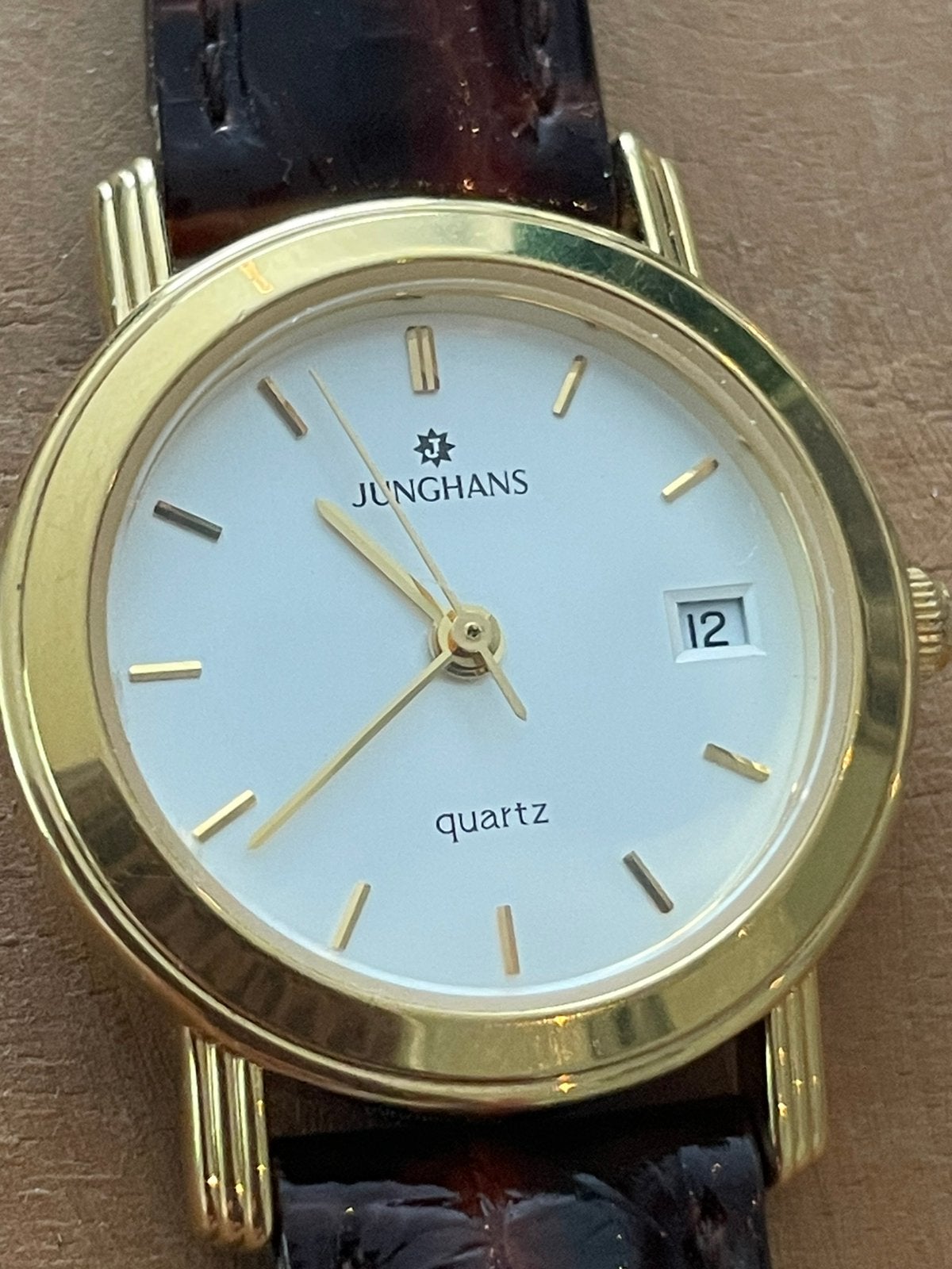Junghans Vintage quartz dameshorloge., Overige merken, Leer, Polshorloge, Ophalen of Verzenden