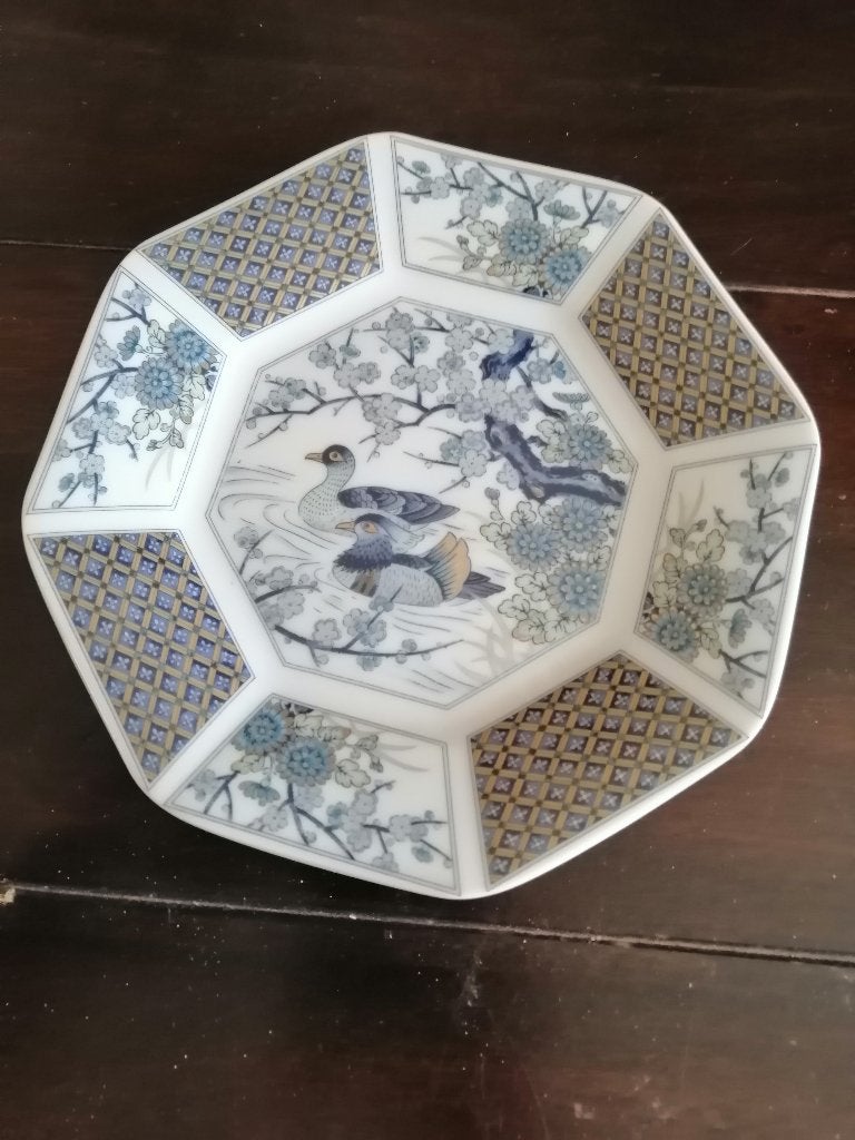 Vintage Japanse porseleinen wandbord met eendjes, 19cm, Ophalen of Verzenden