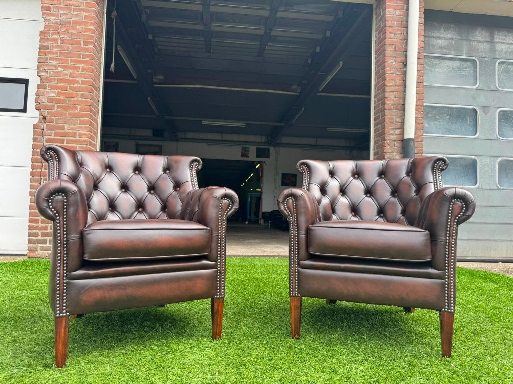 CHESTERFIELD fauteuils/stoelen design bruin leren chair, Ophalen, Geen, 75 tot 100 cm, Zo goed als nieuw