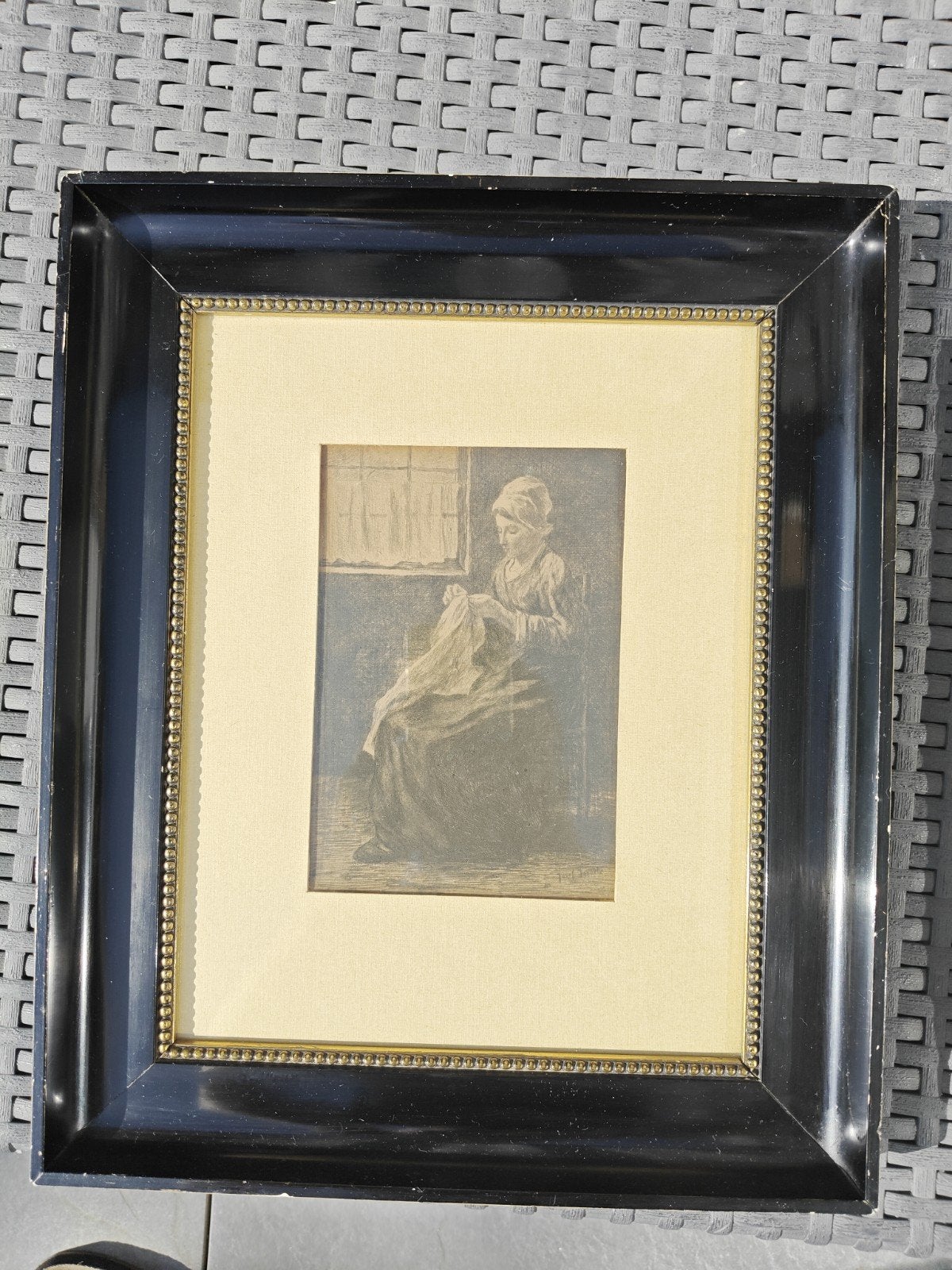 Antieke Ets: het Naaistertje Jozef Israël, Antiek en Kunst, Kunst | Etsen en Gravures, Dagelijks leven, 1800 - 1899, Ets, Ingelijst