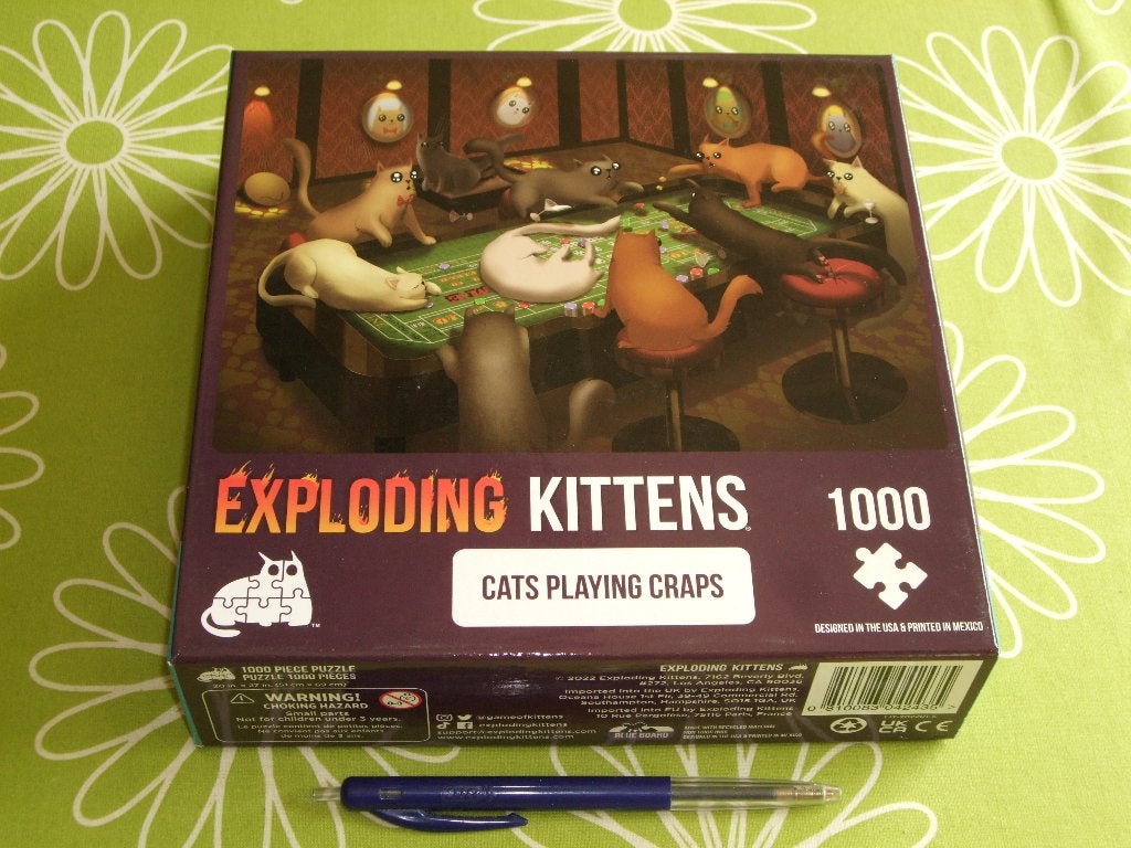 Nieuw: Exploding kittens puzzel - Cats playing craps 1000 st, Ophalen of Verzenden, 500 t/m 1500 stukjes, Zo goed als nieuw, Legpuzzel