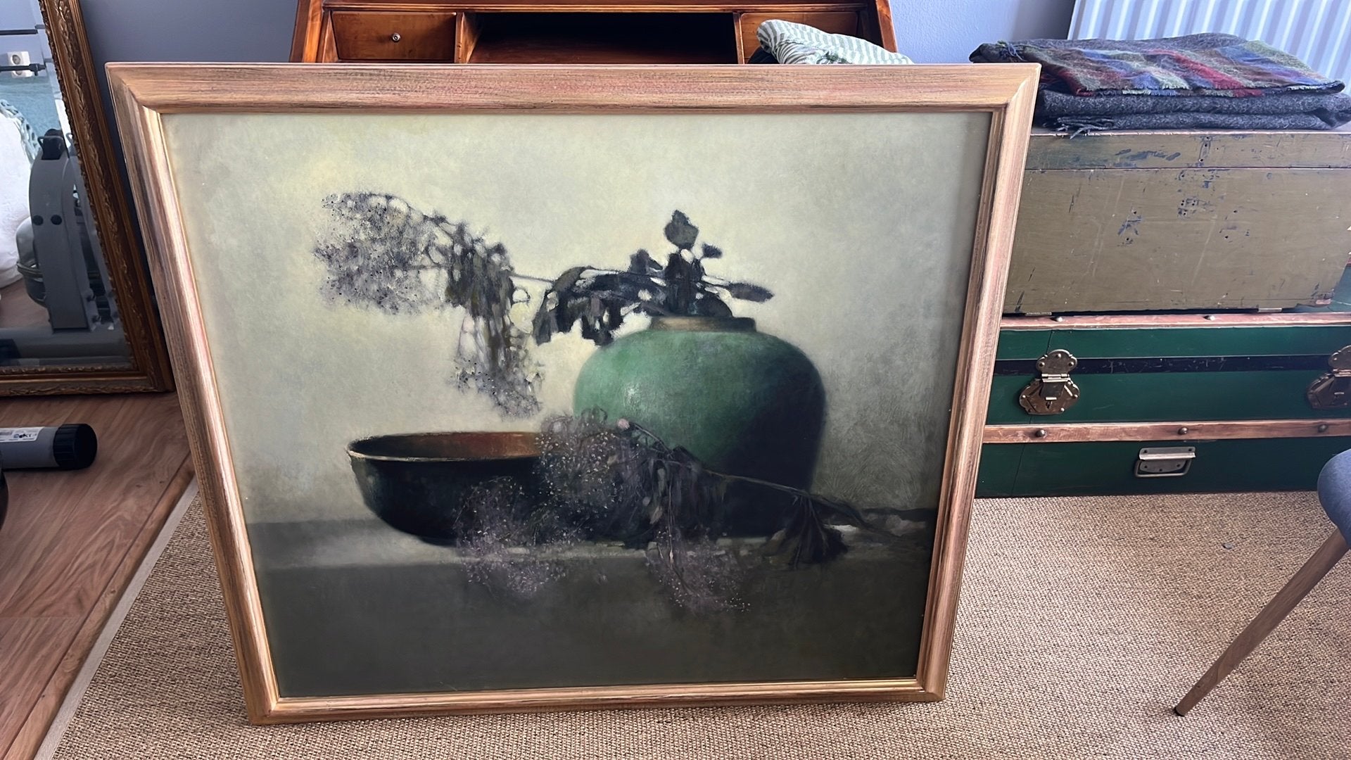 Giclee Pieter Knor- Paarse tak met chinenese kom, Realistisch, Gesigneerd, Ophalen, Bloemen