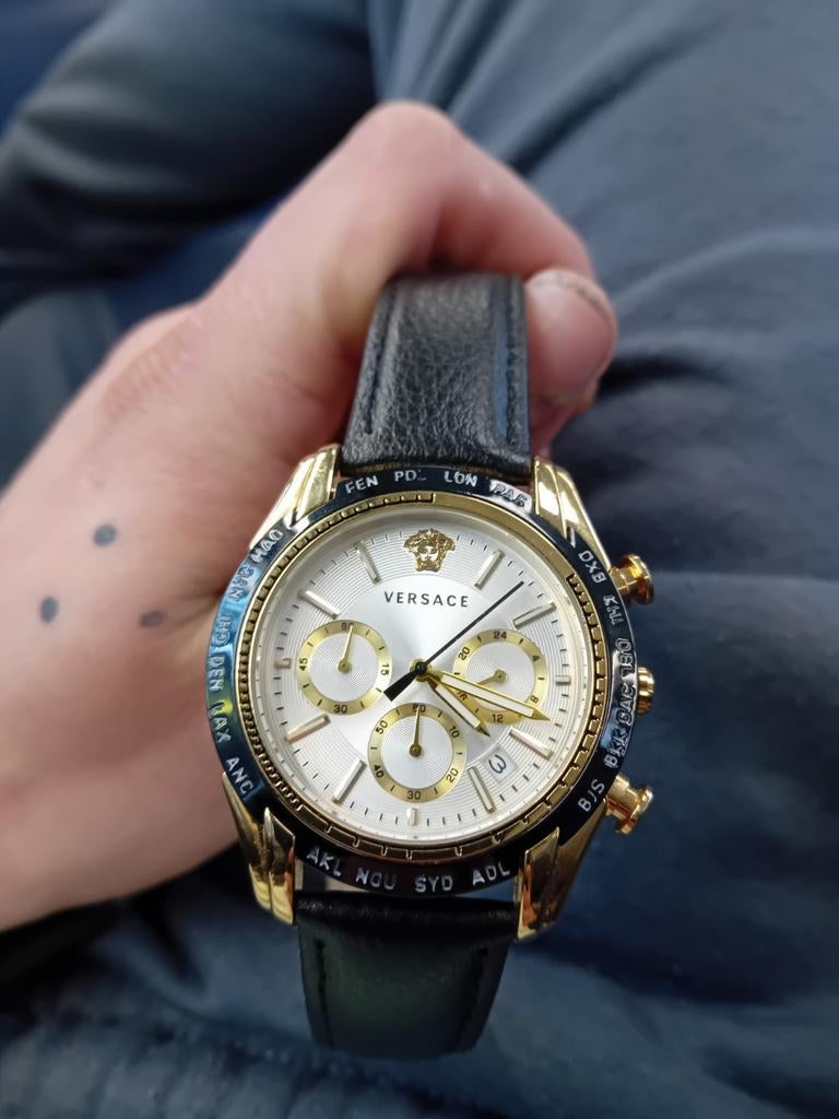 Origineel Versace horloge met lederen band, Overige merken, Overige materialen, Leer, Polshorloge