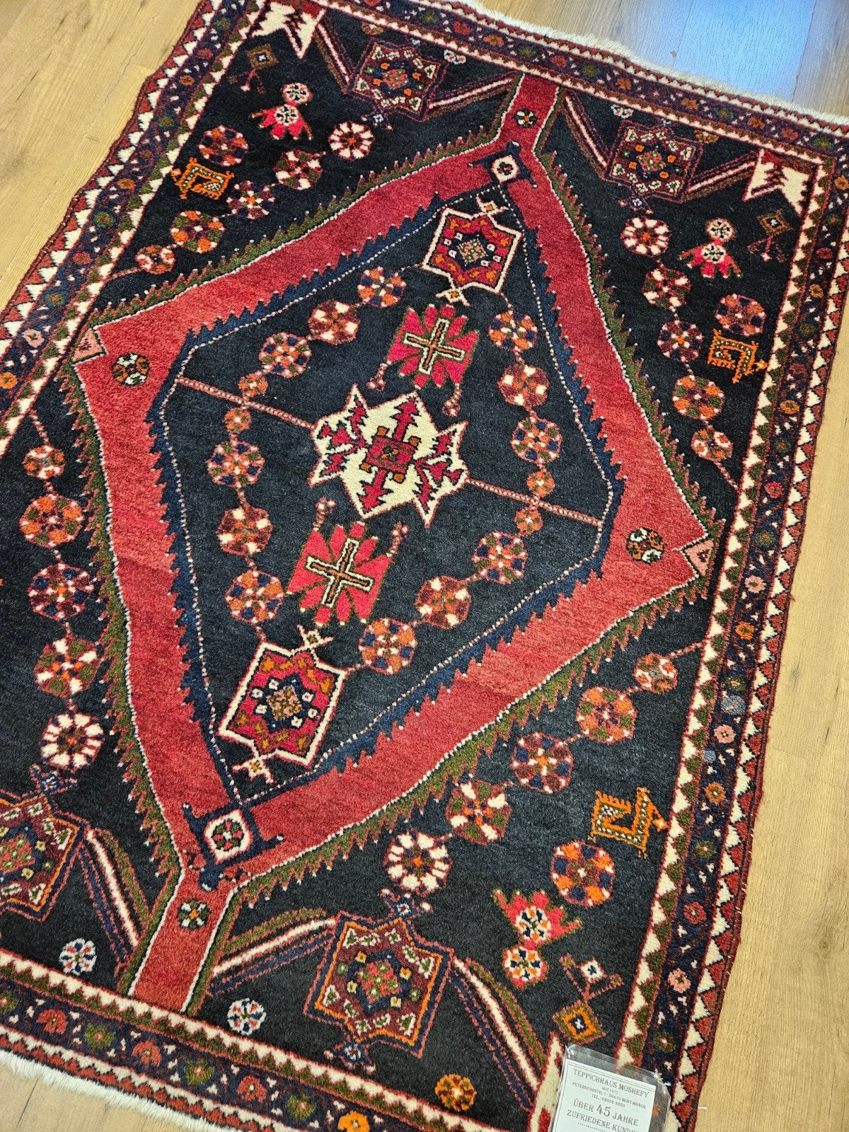 Vintage handgeknoopt perzisch tapijt hamadan 153x108, Tweedehands, 100 tot 150 cm, 150 tot 200 cm, Rechthoekig
