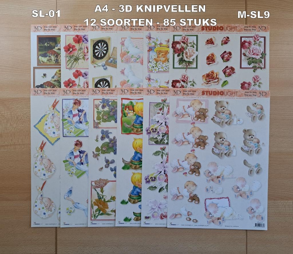 A4...3D KNIPVELLEN 36 SOORTEN-263 VELLEN STUDIO LIGHT-M9, Ophalen of Verzenden, Nieuw, Overige thema's, Knipvel