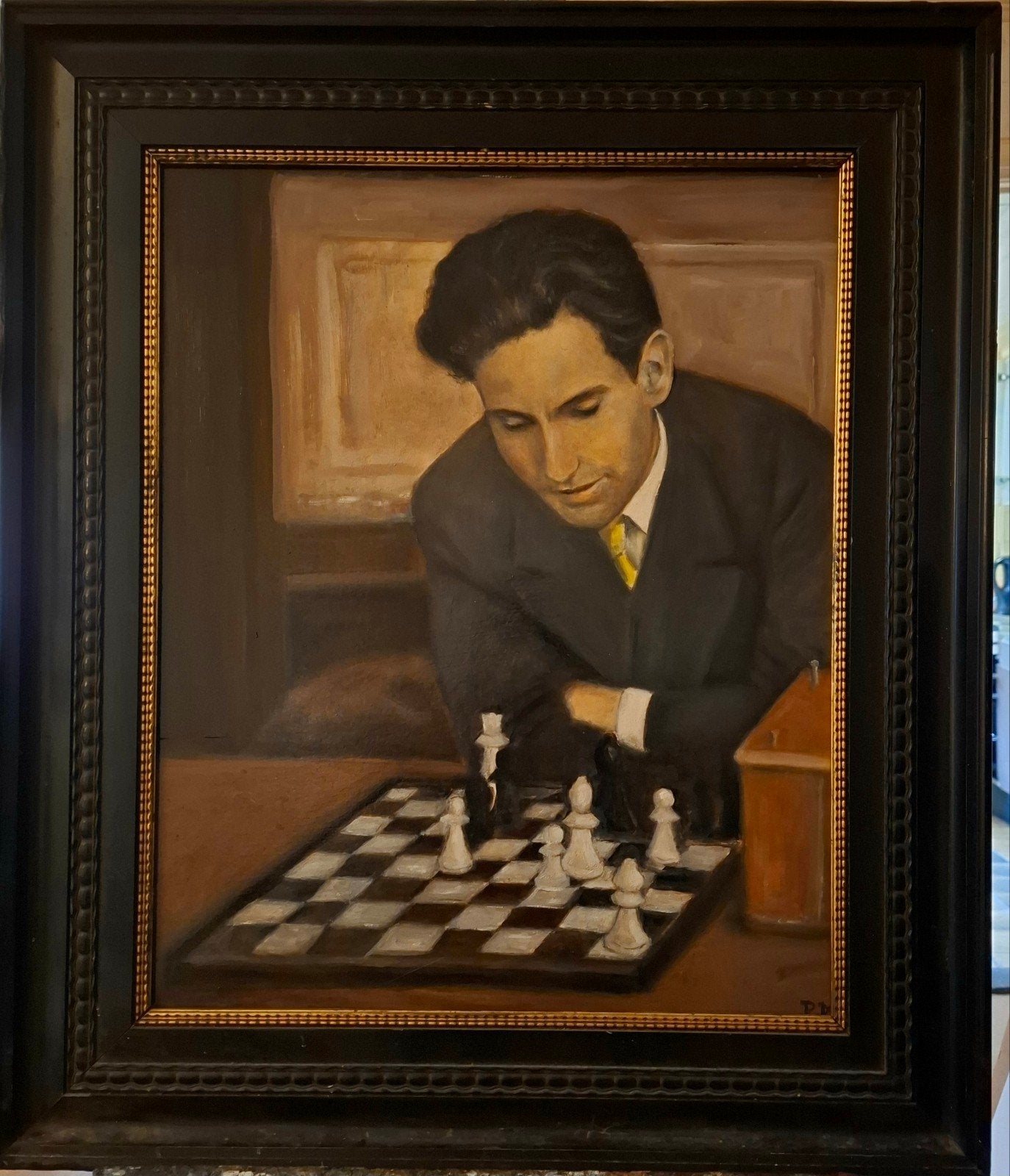 Schilderij Michael Tal wereldkampioen schaken 1960-1961, Ophalen of Verzenden