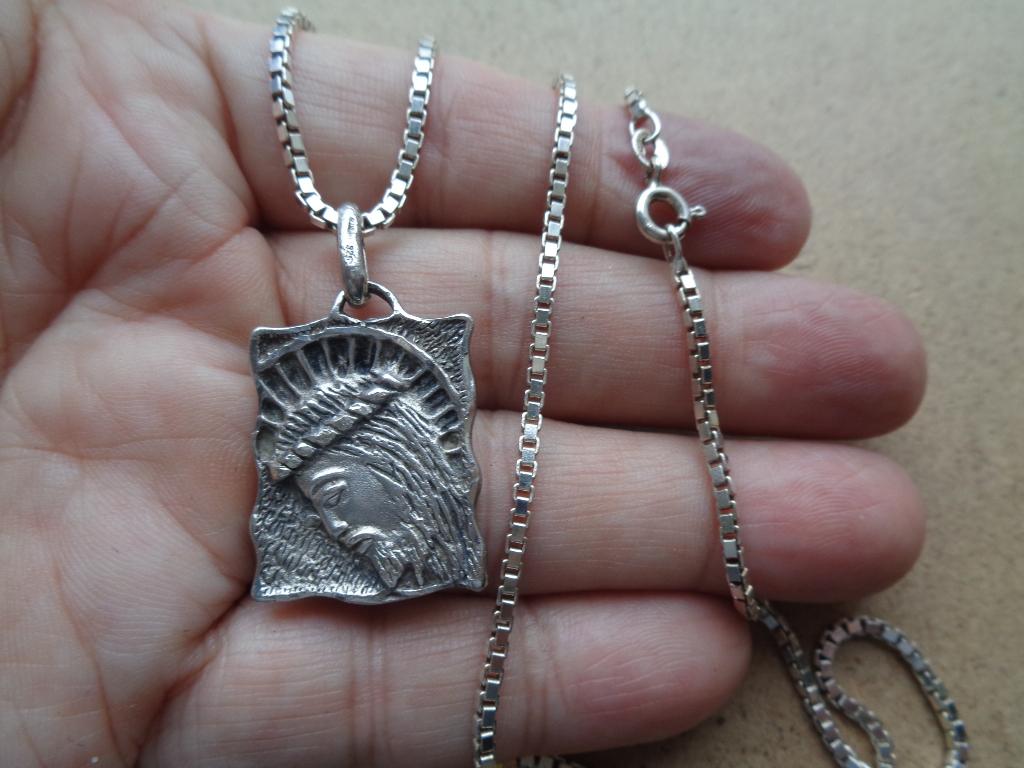 zilveren ketting met oude religie hanger [864], Sieraden, Tassen en Uiterlijk, Antieke sieraden, Verzenden, Zilver, Ketting