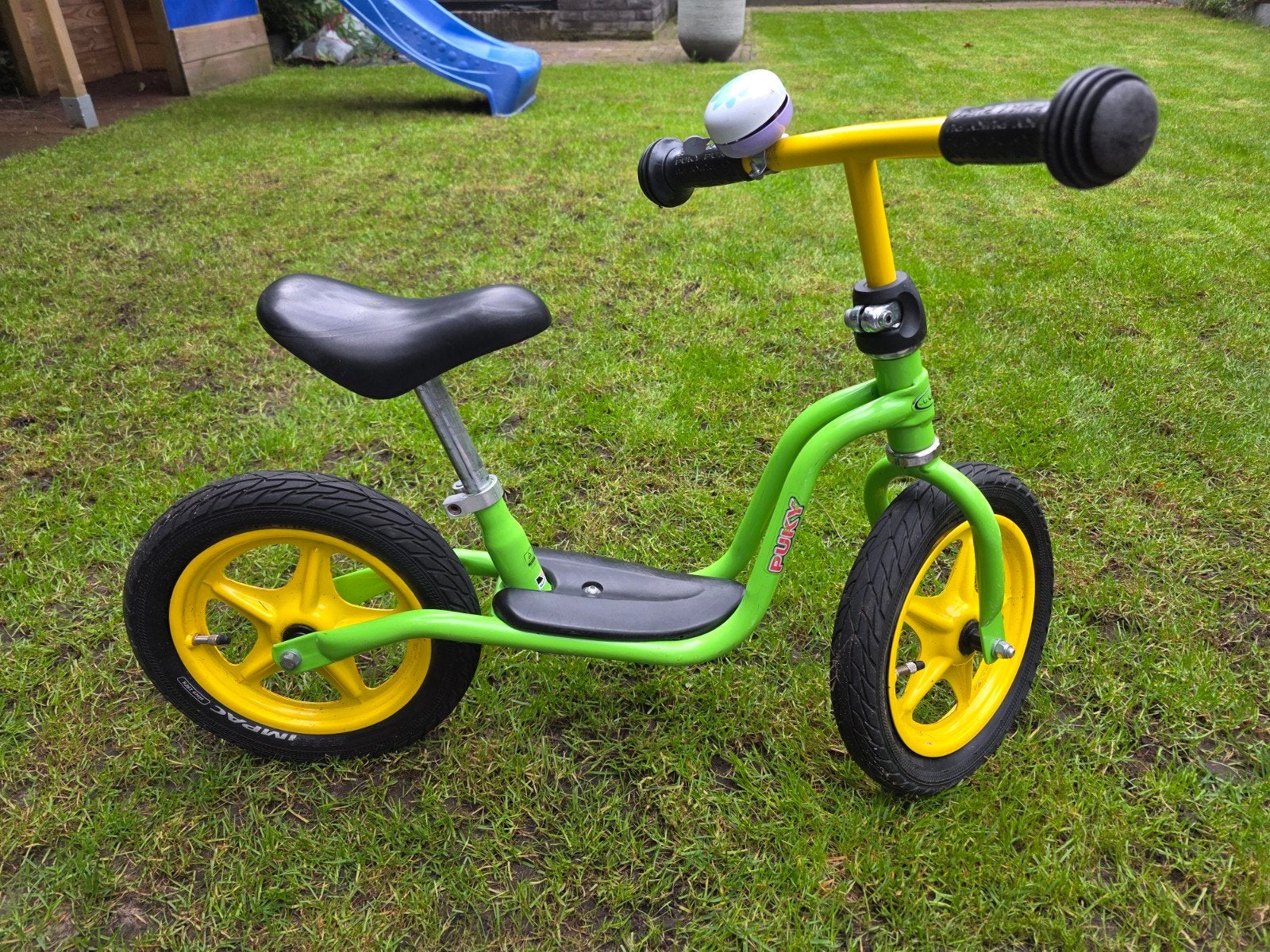 Puky loopfiets groen/geel met bel, Ophalen of Verzenden, Gebruikt, Minder dan 16 inch, Puky