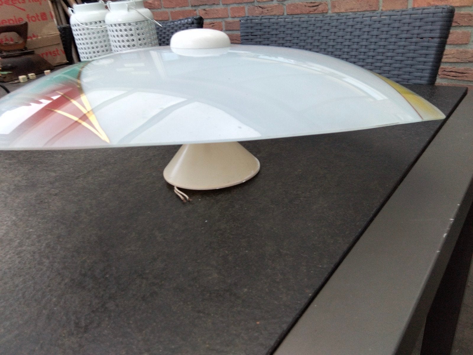 Vintage Plafondlamp met Gekleurd Glas en Gouden Details, Overige merken, Gebruikt, Meerkleurig, Glas