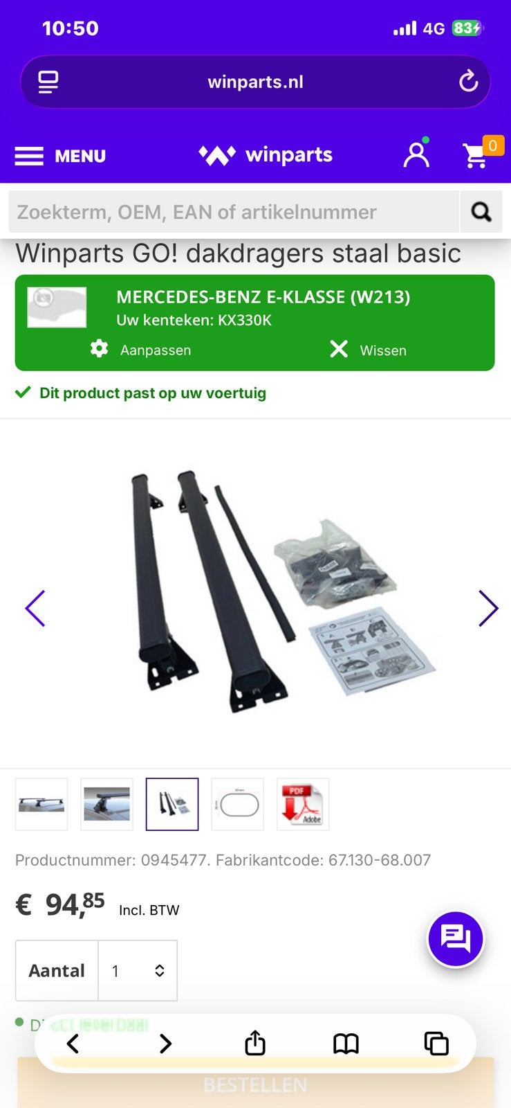 Dakdragers G3 winparts, Ophalen of Verzenden, Nieuw