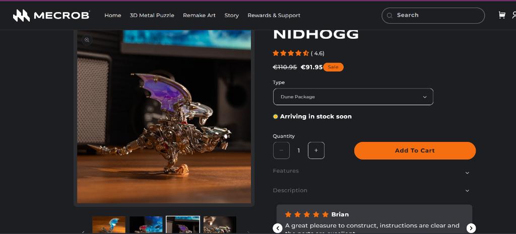 Metal Assembly Model Puzzle Lego - Dragon Nidhogg, Ophalen of Verzenden, Zo goed als nieuw, Complete set, Lego