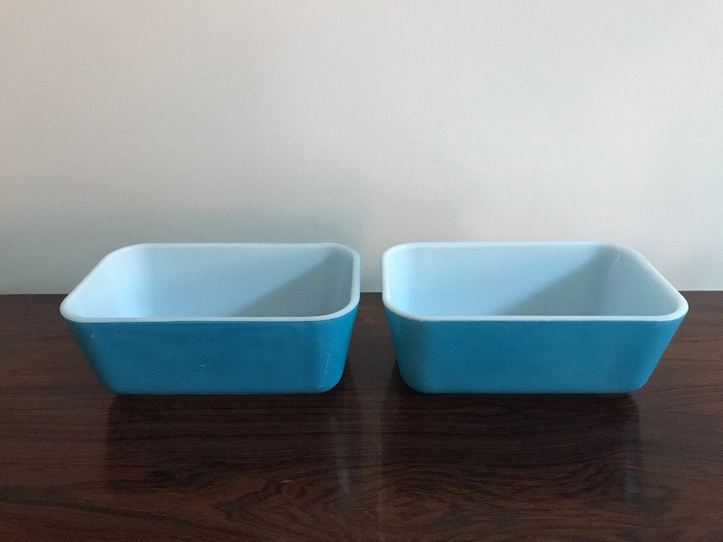 Pyrex Set van 2 potjes schaaltjes turquoise, Ophalen of Verzenden, Huis en Inrichting
