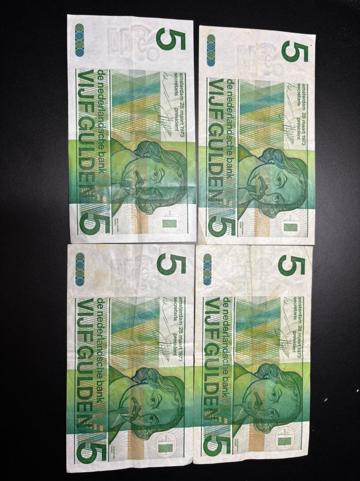 5 gulden biljetten x4 uit 1973, Ophalen of Verzenden, 5 gulden