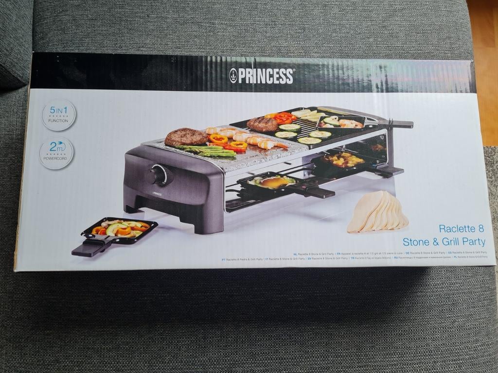 Princess Raclette 8 Stone & Grill Party - Nieuw, Witgoed en Apparatuur, Gourmetstellen, Ophalen of Verzenden, Nieuw, 8 personen of meer