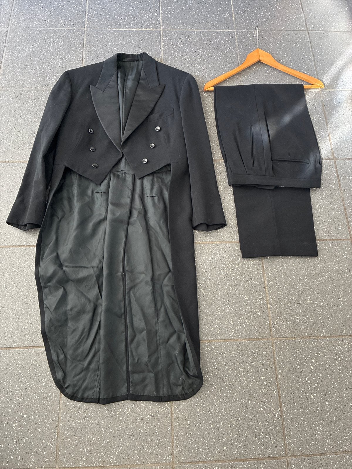Vintage Zwarte Rokkostuum - Maat 48, 100% wol, Ophalen of Verzenden, Gedragen, Maat 48/50 (M), Zwart