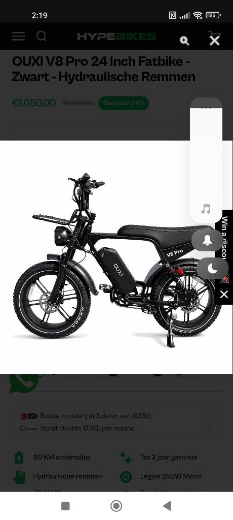 Ouxi v8 pro 24 ince fadbike, Zo goed als nieuw, 59 cm of meer, 50 km per accu of meer, Ophalen