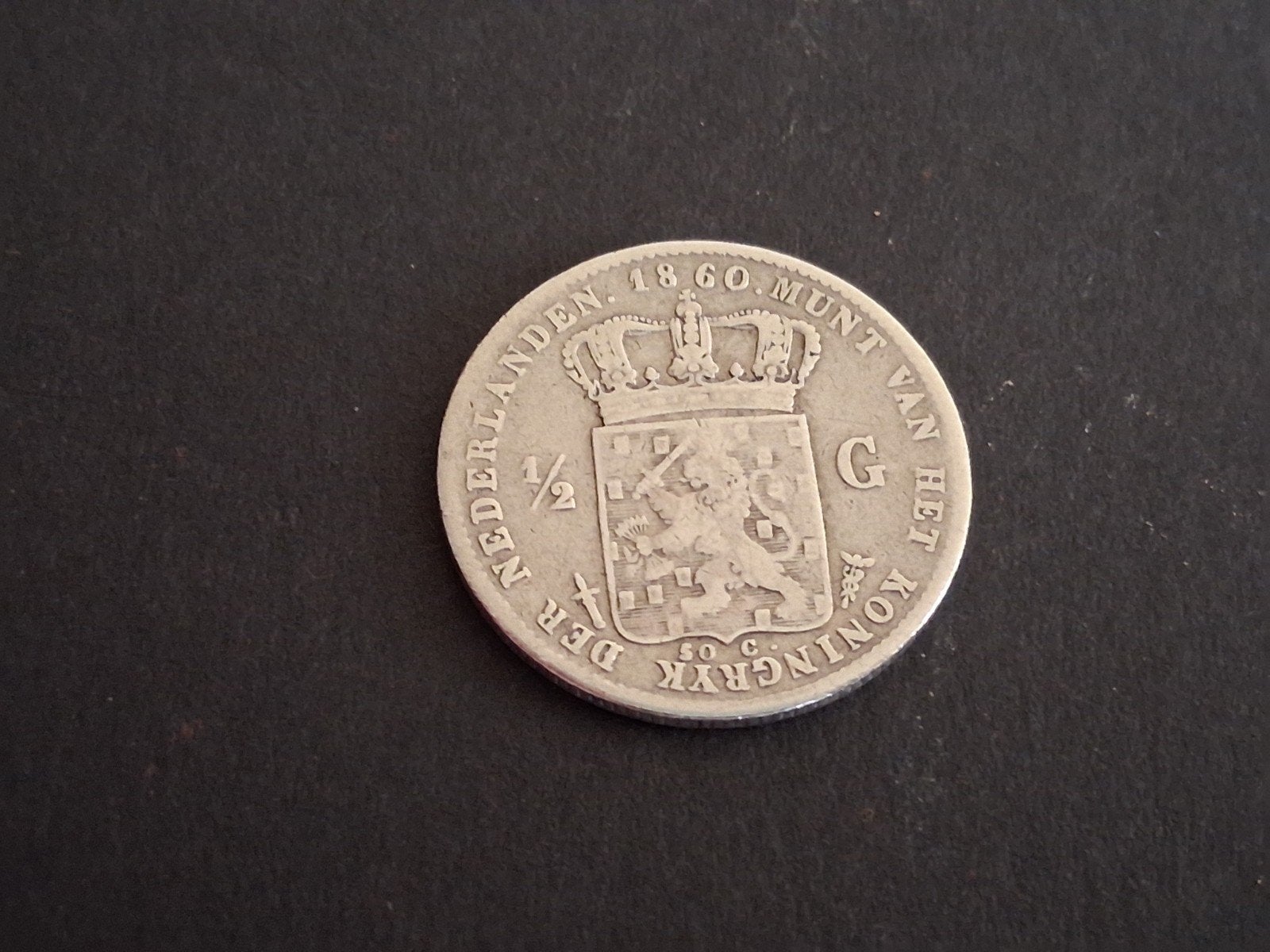 zilveren 1/2 gulden Willem 111,, 1860, Verzenden, Koning Willem III, Losse munt, Zilver