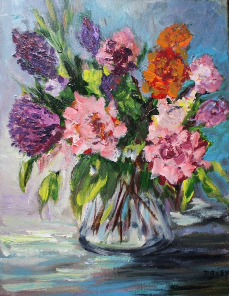 Daisy M. Walraven, 2 Fraaie bloemstillevens, olieverf/doek., Verzenden