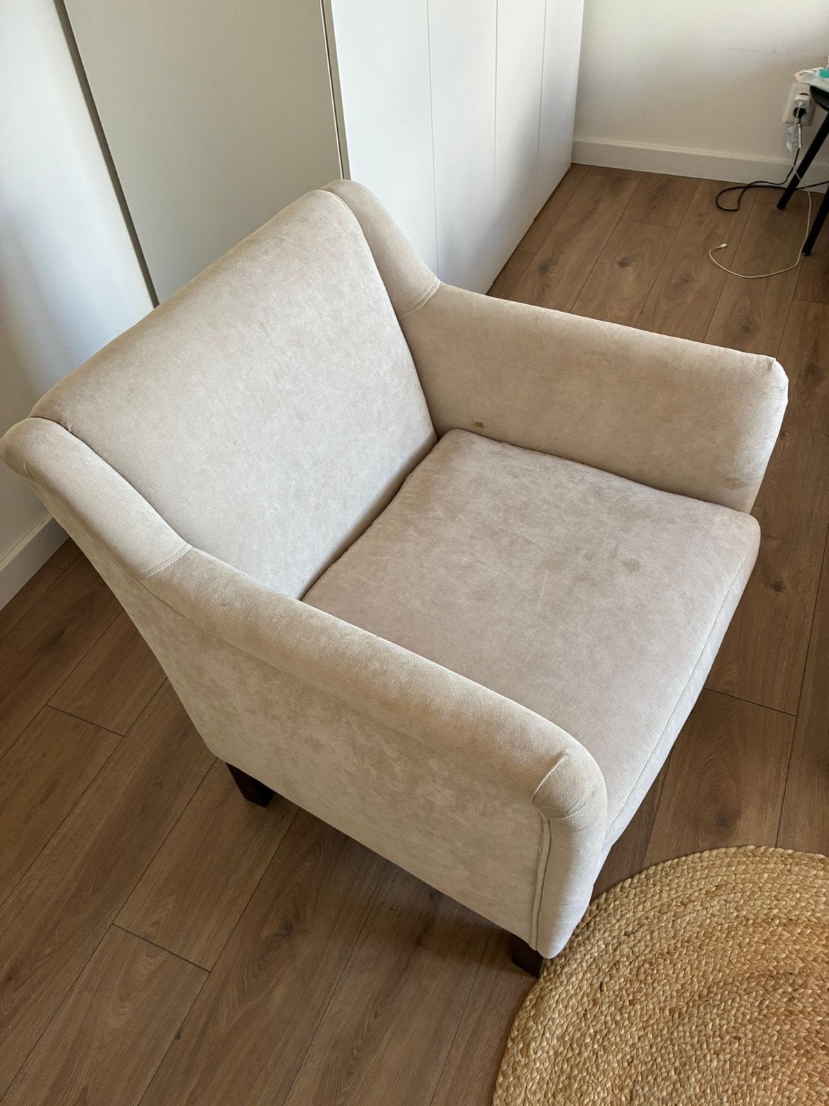 Comfortabele fauteuil - Crèmekleurig, Huis en Inrichting, Fauteuils, Ophalen, Gebruikt, 75 tot 100 cm, Stof